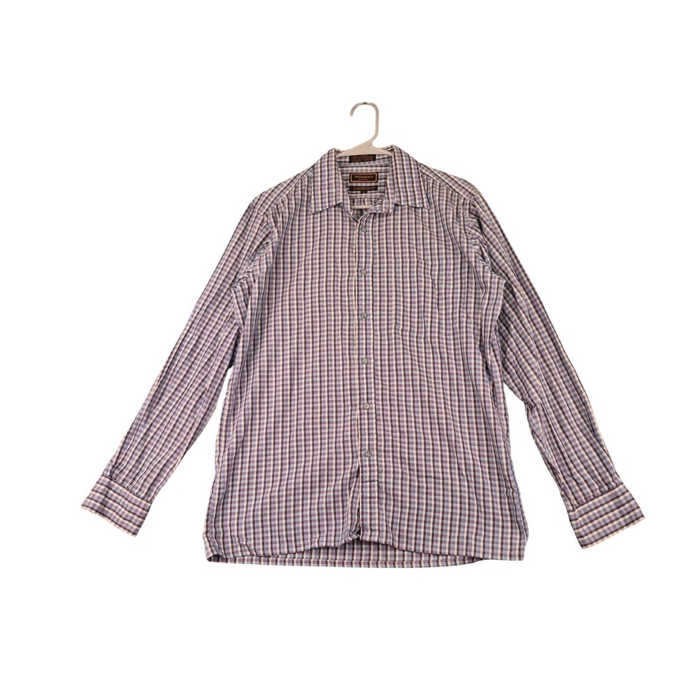 Yves Saint Laurent Mens European Fit Purple Grey Plaid Button Down Shirt L VTG